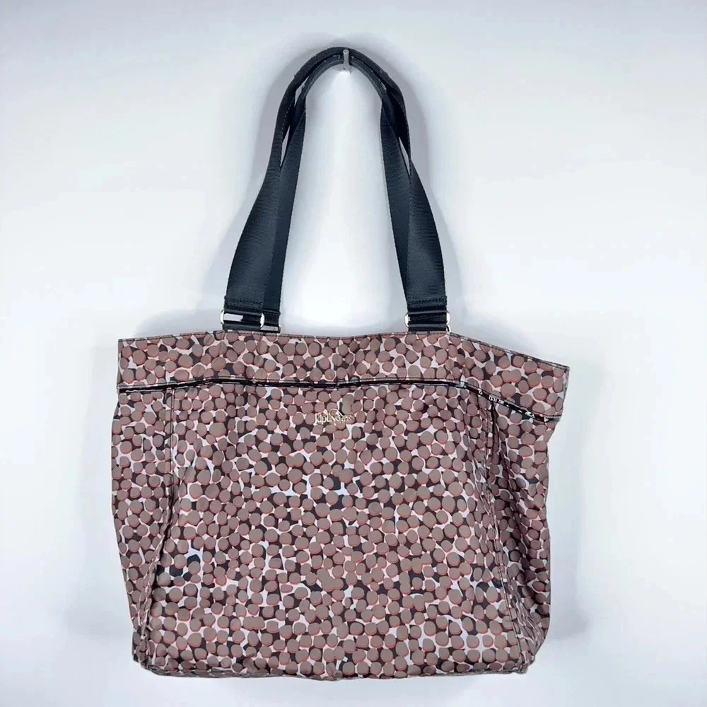 Kipling New Shopper Bag Large Printed Tote Shoulder Bag Brown Red Black Graphic